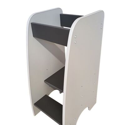 Torre didattica - Utensile da cucina - 90x40x50 cm - scala per bambini - bianco con grigio