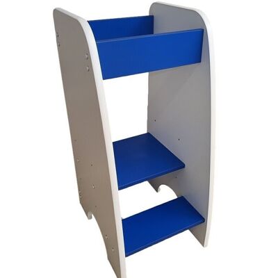 Torre de aprendizaje - Ayuda de cocina - 90x40x50 cm - escalera para niños - blanco con azul