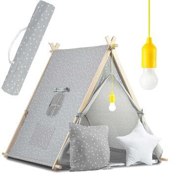 Tente de jeu pour enfant - avec lumière et coussins - gris