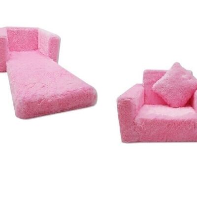Children's sofa bed and guest bed in one - 100cm x 36cm x 25cm - pink plush