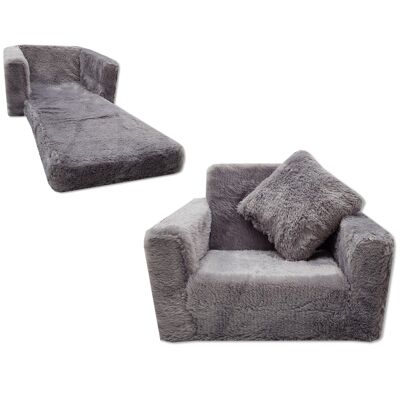 Children's sofa bed and guest bed in one - 50 x 50 x 40 cm - gray plush