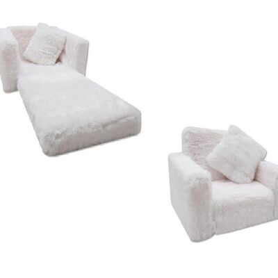 Children's sofa bed and guest bed in one - 100cm x 36cm x 25cm - white plush