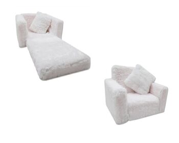 Canapé-lit enfant et lit d'appoint en un - 100 cm x 36 cm x 25 cm - peluche blanche