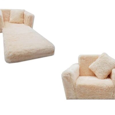 Canapé-lit enfant et lit d'appoint en un - 100 cm x 36 cm x 25 cm - peluche beige