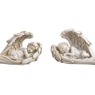 Angel lying in the wing made of poly white 2-fold, (W / H / D) 14x8x6cm