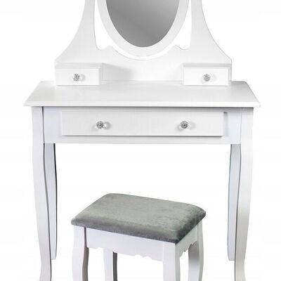 Toilette moderna in legno bianco con specchio e sgabello - 80x40x134 cm