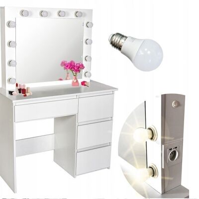 Wooden dressing table - with drawers - mirror - LED - USB - socket - 140x94x43cm