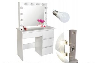 Coiffeuse en bois - avec tiroirs - miroir - LED - USB - prise - 140x94x43cm