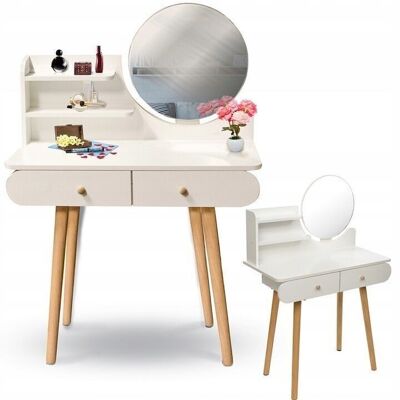 Toletta - specchio rotondo - tavolo da trucco - 80x40x122 cm - bianco