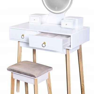 Wooden dressing table white - LED-lit mirror - with matching stool - 133.5x40x80 cm