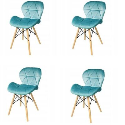 Velvet eetkamerstoel - turquoise - set van 4 eettafel stoelen