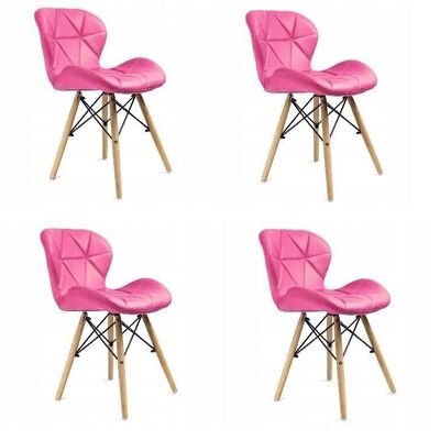Juego de 4 sillas de comedor de terciopelo rosa diseño escandinavo.