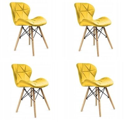 Juego de 4 sillas de comedor de terciopelo amarillo diseño escandinavo.