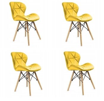 Lot de 4 chaises de salle à manger en velours jaune design scandinave