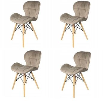 Lot de 4 chaises de salle à manger velours beige design scandinave