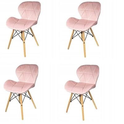 Juego de 4 sillas de comedor de terciopelo rosa claro diseño escandinavo