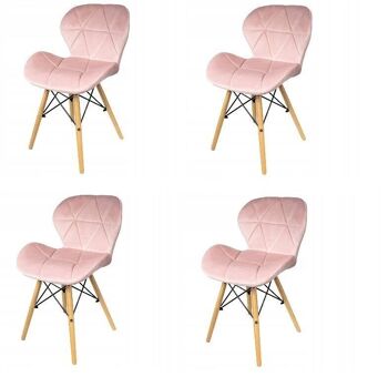 Lot de 4 chaises de salle à manger en velours rose clair design scandinave