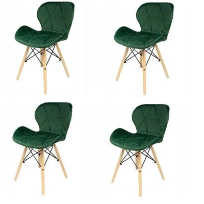 Juego de 4 sillas de comedor de terciopelo verde diseño escandinavo.