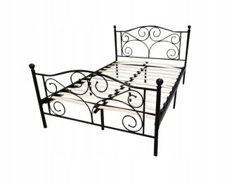 Cadre de lit en métal avec sommier à lattes - 160x200 - décoré