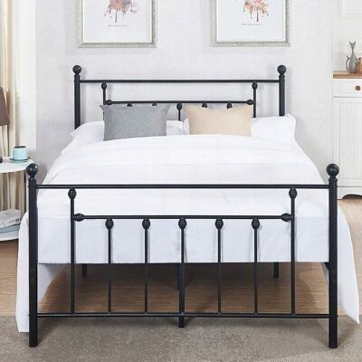 Metal bed frame with slatted base - 160x200 - decorated - black