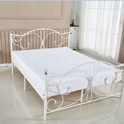 Estructura de cama de metal con somier de láminas - 140x200 - blanco