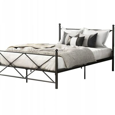 Cadre de lit en métal avec sommier à lattes - 140x200 - décoré - noir