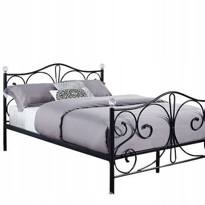 Estructura de cama de metal con somier de láminas - 140x200 - decorada - negro con cristal
