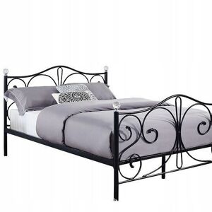 Cadre de lit en métal avec sommier à lattes - 140x200 - décoré - noir avec cristal