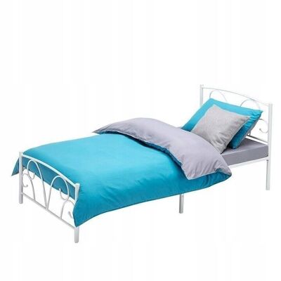 Estructura de cama de metal con somier de láminas - 90x200 - decorada - blanco
