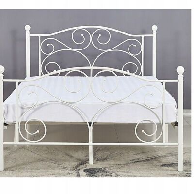 Cadre de lit en métal avec sommier à lattes - 120x200 - décoré - blanc
