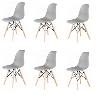 Set of 6 dining room chairs - wood & plastic seat - gray