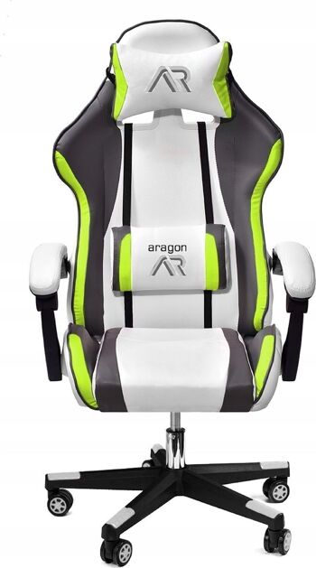 Chaise gaming ergonomique en cuir ECO blanc-gris-citron vert