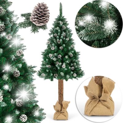 Albero di Natale artificiale - 180 cm - su tronco di legno - con pigne