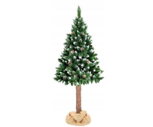 Artificial Christmas tree 220 cm - with snow and pine cones and wooden trunk