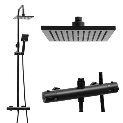 Black shower set - with rain shower 20cm - and thermostatic tap