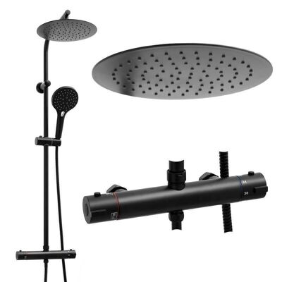Black shower set - ø 25 cm - thermostatic tap & hand shower