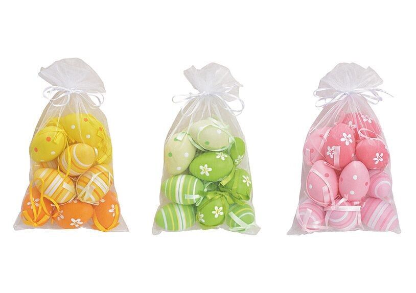 Hänger Set Ostereier 4x6x4cm aus Kunststoff Bunt 12er Set, 3-fach, (B/H/T) 14x20x7cm