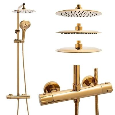 Rain shower set - with thermostatic tap - 25 cm - gold