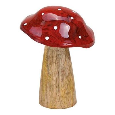 Champignon en bois de manguier rouge, marron (L/H/P) 10x13x10cm