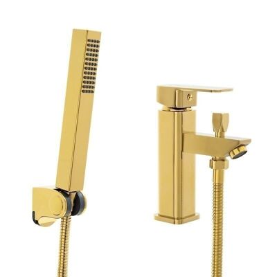 Shower mixer tap - with standing tap - brass - gold