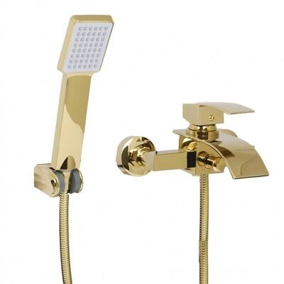 Bath and shower mixer tap, gold shower wall tap
