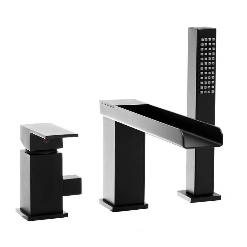 grifo monomando para ducha de 3 orificios con cascada negro