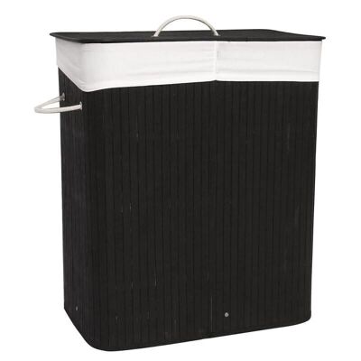 Cesto para la ropa sucia - 2 compartimentos - 100 L - 52,5x33,5x63 cm - bambú negro