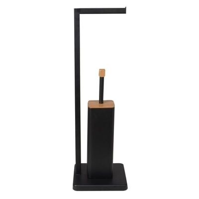 Standing toilet roll holder with toilet brush - 20x64cm - black bamboo