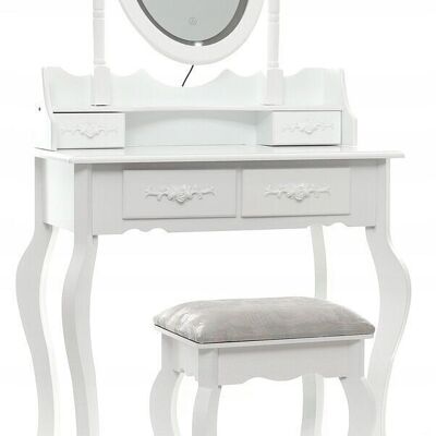 Wooden dressing table white - LED-lit mirror - with matching stool - 75x40x145 cm