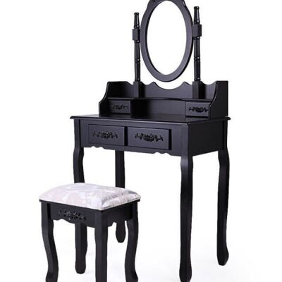 Tocador de madera negro con espejo y taburete - 75x40x145 cm