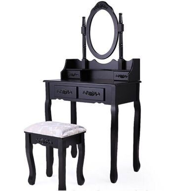 Coiffeuse en bois noir avec miroir et tabouret - 75x40x145 cm