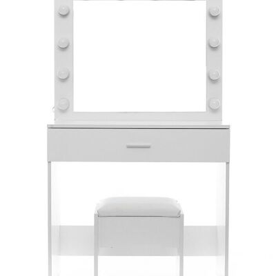 Toilette in legno - con cassetto - specchio - LED - sgabello - 141x80x40cm