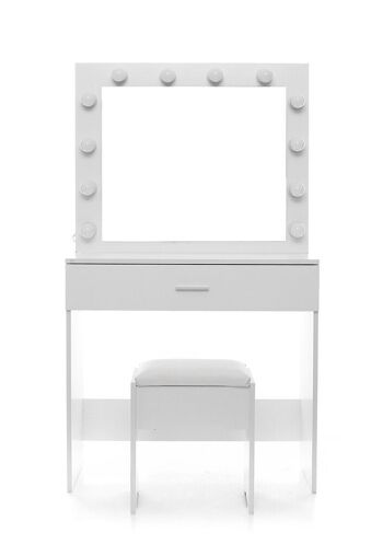 Coiffeuse en bois - avec tiroir - miroir - LED - tabouret - 141x80x40cm