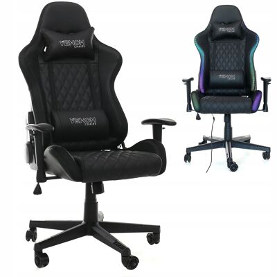 Gaming chair - with LED lighting - and tilt function - black